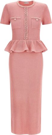 Self Portrait Pink Peplum Knit Midi Abiti Rosa-Donna