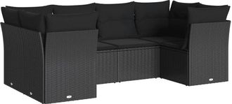 vidaXL Vidaxl - Set De Sof&aacute;s De Jard&iacute;n 6 Piezas Y Cojines Rat&aacute;n Sint&eacute;tico Negro