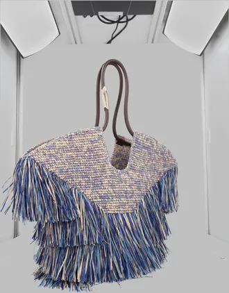 Zimmermann Womens Tote Bag Goldentime Blue Raffia Handbags Hand