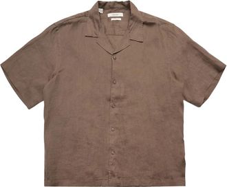 Selected Kylian Linnen SS Relaxed Resort - Heren - Korte mouwen Overhemden - Bruin - XL - Linnen - Overhemden