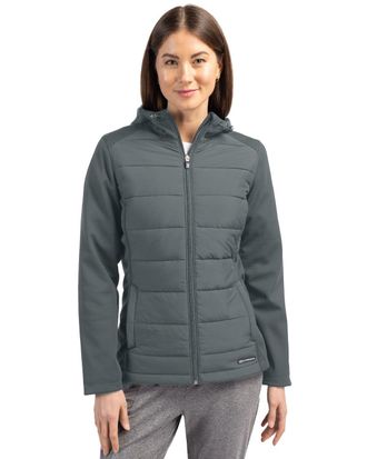 Cutter & Buck Evoke Hybrid Softshell Full Zip Womens Hooded Long SleeveJacket