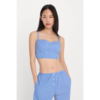 Good American Womens Poplin Bustier Cami Top | Blue & White Stripe, Size Medium | Good American by Khlo&Egrave; Kardashian