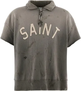 Saint Mxxxxxx Mens Distressed Cotton Half-Zip Polo Shirt