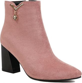 Generic Womens Pointed Toe Dressy Ankle Boots with Side Zipper Comfort Block High Heel Fashion Winter Casual Shoes (5.5,Pink)