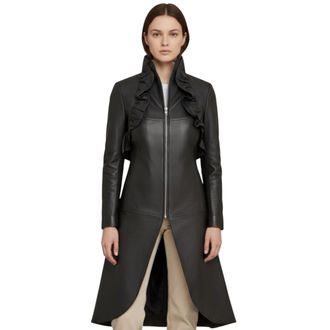 Infinity Leather Dames goth zwart leren High Collar Victoriaanse flare-rok rokrok - Telemark