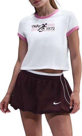 Nike Sportswear Crop 1972 Marathon Ringer T-Shirt in White/Playful Pink at Nordstrom, Size Xx-Large
