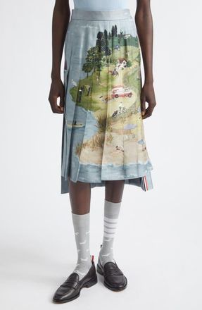 Thom Browne Drop Back Pleated Silk Skirt in Seasonal Multi at Nordstrom, Size 0 Us