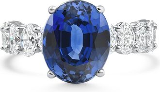 Pompeii3 7 1/2Ct Oval Blue Sapphire Diamond Engagement Ring 14k Gold Lab Grown Size: 7