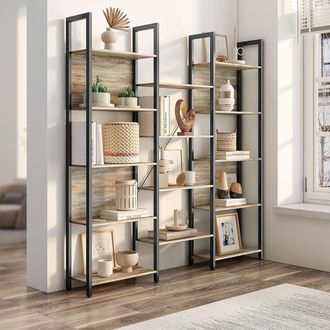 Vasagle Large 14 Shelf Metal Bookcase Industrial Frame Home Office in Tan