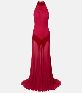 Alexander McQueen Velvet-trimmed silk georgette gown