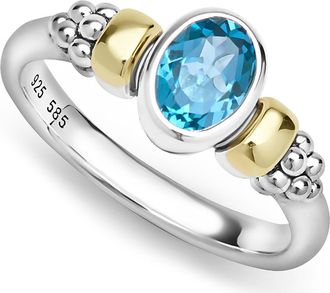 Lagos Signature Caviar Blue Topaz Ring in Two-Tone at Nordstrom, Size 7