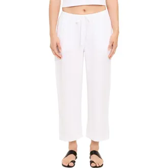 Michael Stars Tali Linen Blend Wide Leg Drawstring Pants in White at Nordstrom, Size X-Small