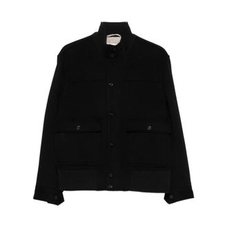 Lardini Geknoopte Jas met Geribbelde Boorden - Heren - Bomber jackets - Zwart - L - Wol - Jassen