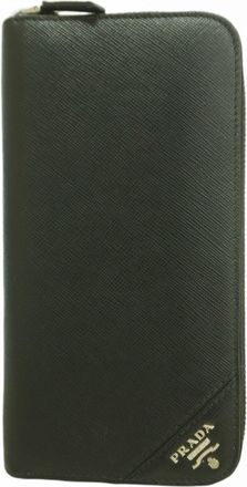 Prada Black Leather Long Wallet (Bi-Fold) (Pre-Owned)