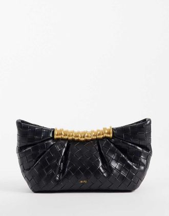 JW PEI Leia pochette a ventaglio nera con effetto intrecciato goffrato-Nero