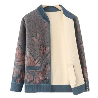 Generic Grandma Cardigan Jacket Middle-Aged And Elderly Womens Winter Coat Warm Long Sleeve Tops Seniors Ladies Thick Velvet Top(Blue,M)