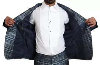 Dolce & Gabbana Mens Blue Silver Shiny 2 Piece Slim Gold Suit Polyester