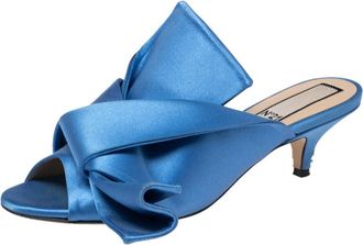 N&deg;21 N&ordm;21 Blue Satin Raso Knot Peep Toe Kitten Heel Mules