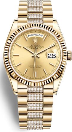 Rolex Day-Date 36 Champagne Dial 18kt Yellow Gold Diamond-Set President Watch 128238CSDP