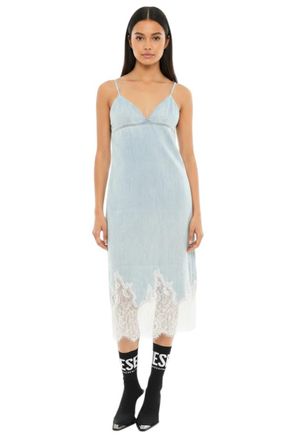 Diesel Blue Solid V Neck Midi Dress
