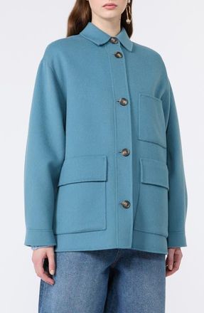 Max Mara Folk Virgin Wool Blend Short Coat in Light Blue at Nordstrom, Size 12
