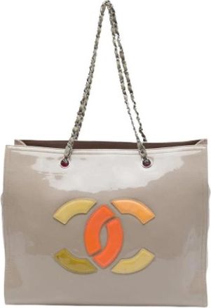 Chanel Pre-owned Vintage Patent Leather Tote Bag - Dames - Vintage Shopper - Beige - ONE Size - Leer - Vintage