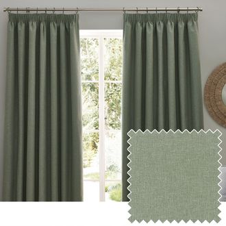 furn. Dawn Blackout Pencil Pleat Curtain Pair in Green | Size: 229 cm width x 229 cm drop