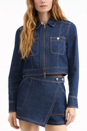 Veronica Beard Patty Cropped Denim Jacket In Indigo Rinse