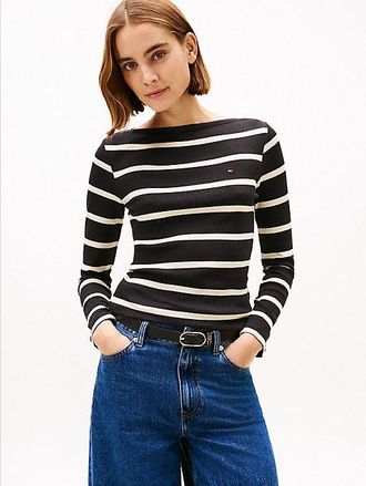 Tommy Hilfiger Ribbed Slim Boat Neck Long Sleeve T-Shirt