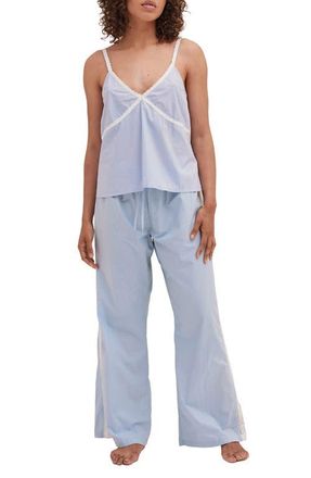 Desmond & Dempsey Cami Cotton Pajamas in Plain Poplin Blue at Nordstrom, Size Small