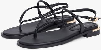 Tommy Hilfiger Womens Metallic Accent Leather Sandal - Black - US 6.5 / EU 37