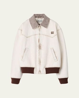 Miu Miu Corduroy-Collar Zip Western Jacket
