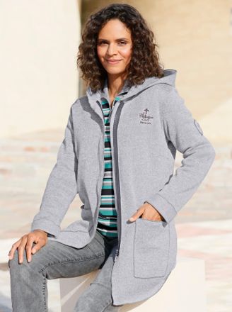 Casual Looks Strickfleecejacke CASUAL LOOKS, Damen, Gr. 38, grau (steingrau, meliert), 100% Polyester, meliert, Jacken Strickfleecejacke