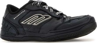 Balenciaga Mens Slate Leather Hamptons Sneakers Black