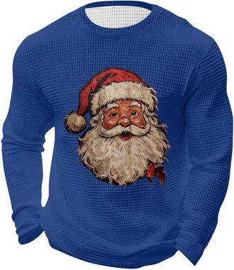 Generic Christmas Jumpers for Men Waffle Mens Christmas Ugly Jumper Santa Claus Printed Long Sleeve Tops Xmas T-Shirt Novelty Graphic Xmas Sweatshirt Fall Win