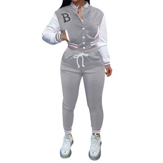 Generic Casual Women Tracksuit Set Jogger Pants Sweatshirt Women Autumn Baseball Suit Two Set Letter Prints Baseball Tops Jacket Fall and Winter Sweatpants Jo