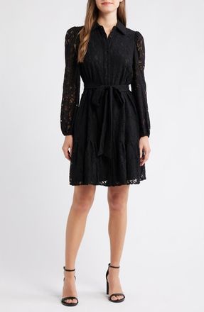 Anne Klein Long Sleeve Lace Shirtdress in Anne Black at Nordstrom, Size 10