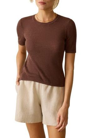 Faherty Miramar Rib Linen & Organic Cotton T-Shirt in Cocoa at Nordstrom Rack, Size Large