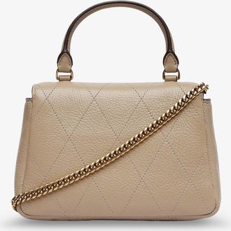 Tory Burch Womens Crossbody Bag Charlie Quilted Beige Leather Shoulder