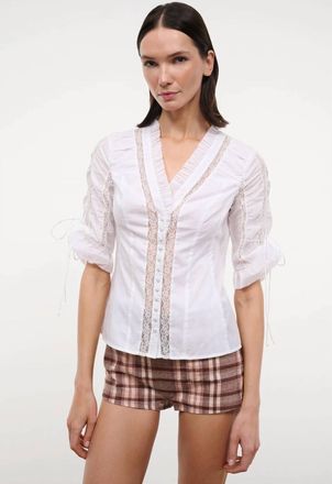 Staud Paolina Tie Cinched Sleeves Top In Ivory
