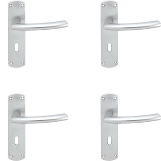 Loops 4x Curved Bar Handle on Lock Backplate Oval Profile 170 x 42mm Satin Chrome