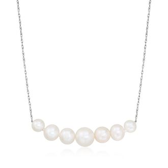 Ross-Simons 5-9mm Cultured Pearl Bar Necklace in 14kt White Gold