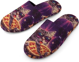 Generic Cat Pizza Mens Cotton Slippers Memory Foam Comfort House Shoes Winter Indoor Slipper for Hotel Casa Spa