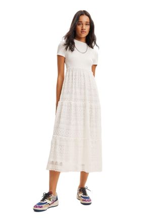 Desigual Darling White Maxi Dress with Lace Skirt 23WWVKA8