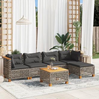 vidaXL Set De Muebles De Jard&iacute;n 6 Pzas Y Cojines Rat&aacute;n Sint&eacute;tico Gris Vidaxl