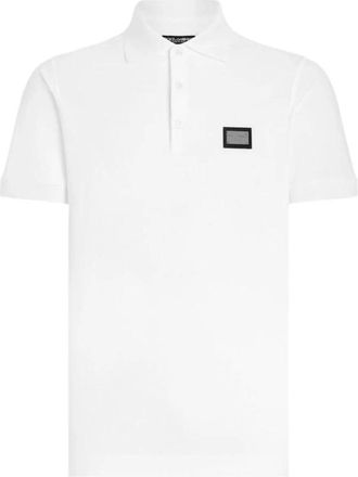 Dolce & Gabbana Polo shirt van katoen met logo-plaatje - Heren - Polos - Wit - M - Katoen - Tops