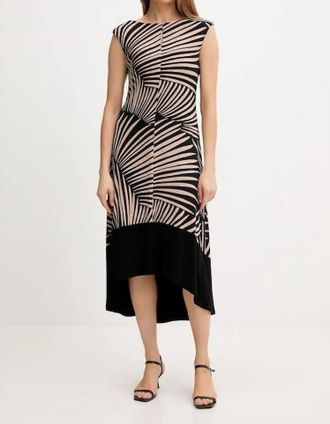 Joseph Ribkoff Tropical Print High Low Sleeveless Dress In Black/dune