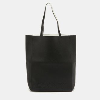 DKNY Dkny Black Leather Logo Embossed Shopper Tote