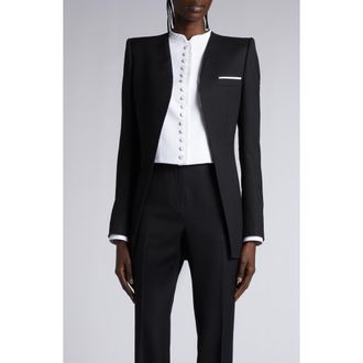 Tom Ford Sharp Shoulder Wool & Silk Panama Cutaway Jacket in Black at Nordstrom, Size 2 Us