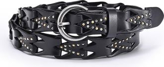 OLD TREND Oranda Genuine Leather Woven Studded Statement Belt in Black at Nordstrom, Size Medium